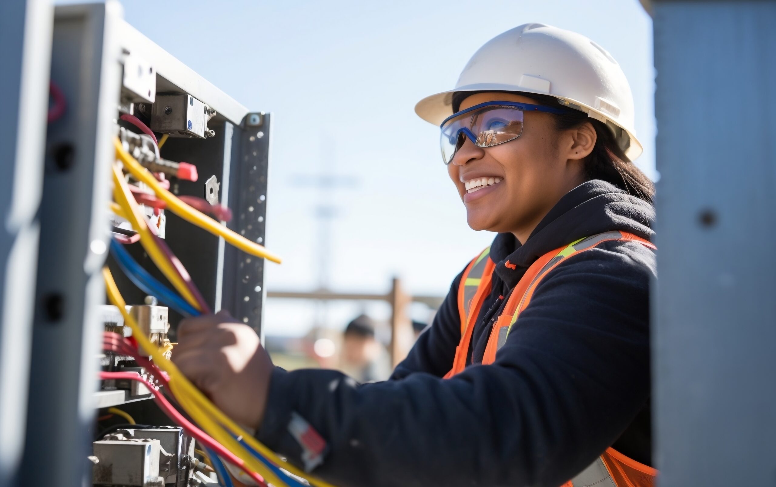 Female Ace Projects electrician working on an electrical DB board in the Eastern Cape.